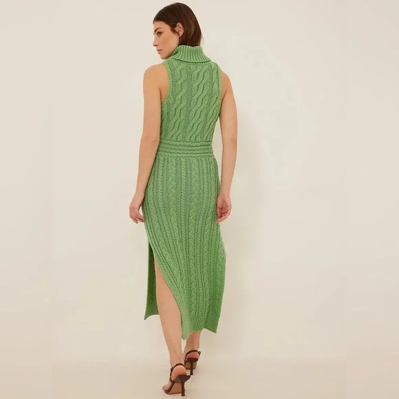 NA-KD Green Cable Knit High Neck Dress - Picture 7 of 9
